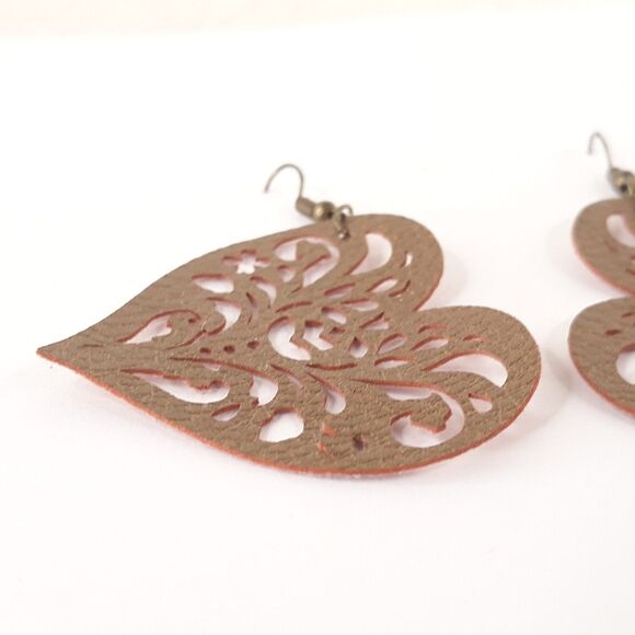 Earrings Large Leather 2 Sided Western Heart Suede Gold/Metallic Vintage Y2K - Picture 6 of 6